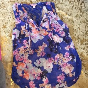 Floral blue and pink tank blouse